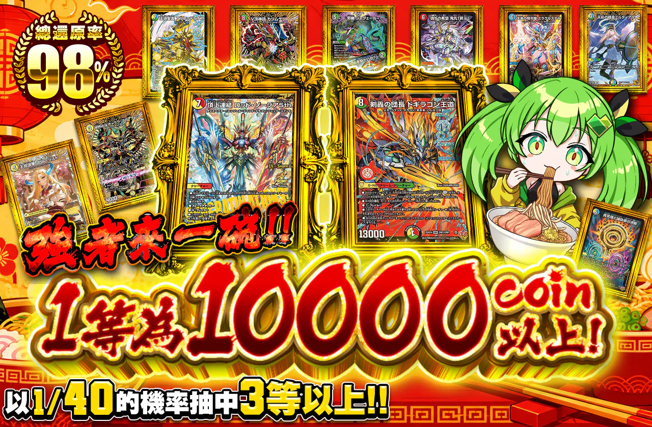 1等は10000coin以上!強ぇヤツら一丁!!