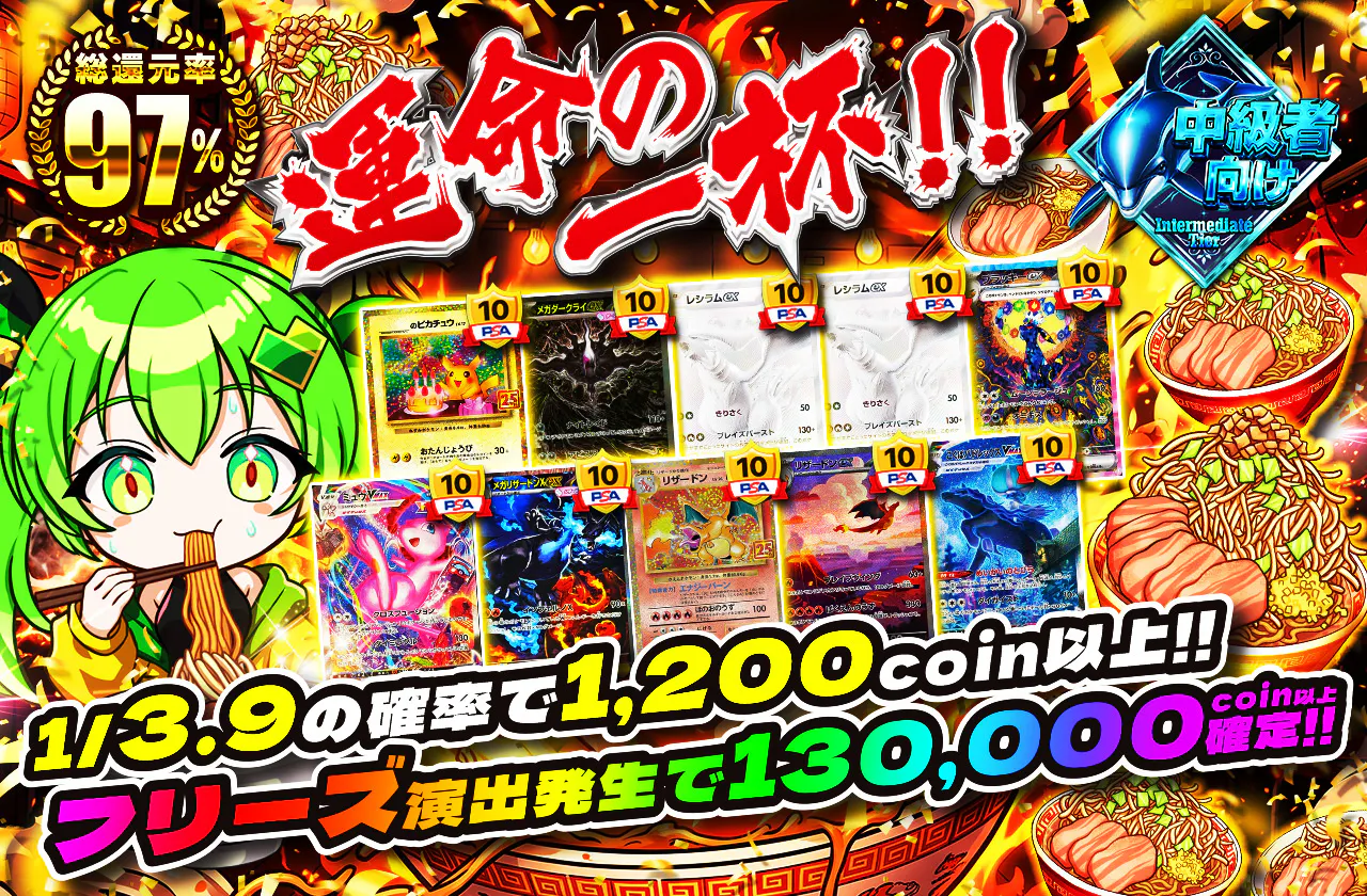 フリーズ演出発生で130000coin以上確定!!1/3.9の確率で1200coin以上!!