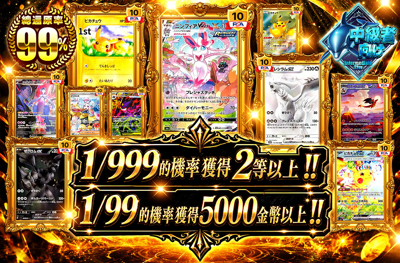 1/999の確率で2等以上‼ 1/99の確率で5000coin以上‼