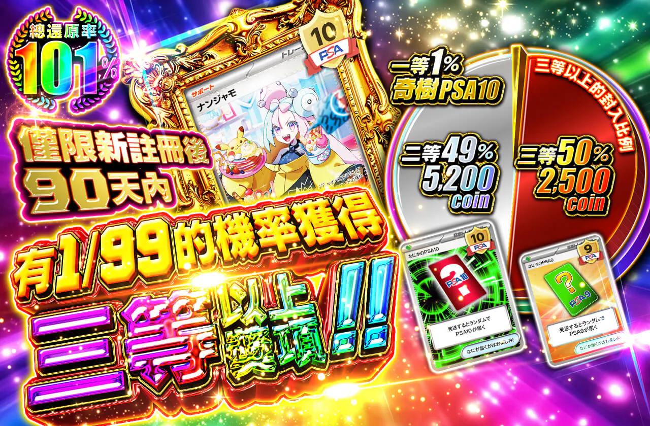 新規登録から90日間限定!!　1/99の確率で3等以上!!